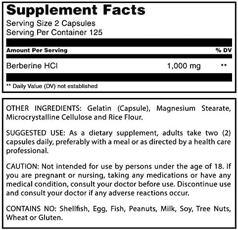 Amazing Formulas Berberine 1000mg Per Serving 250 Capsules Supplement | Non GMO | Gluten Free | Made in USA- Proudly Made in The USA with Guaranteed Purity & Potency