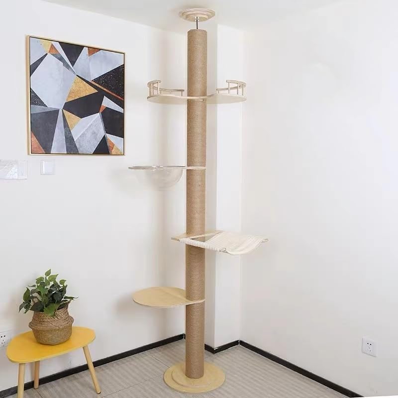 Cat Tree Floor to Ceiling,Cat Tree Height Adjustable from Floor to Ceiling(92“-108”), Tall Climbing Tree, Equipped with Scraping Pillars, Comfortable Bed, Observation Deck, Space Capsule