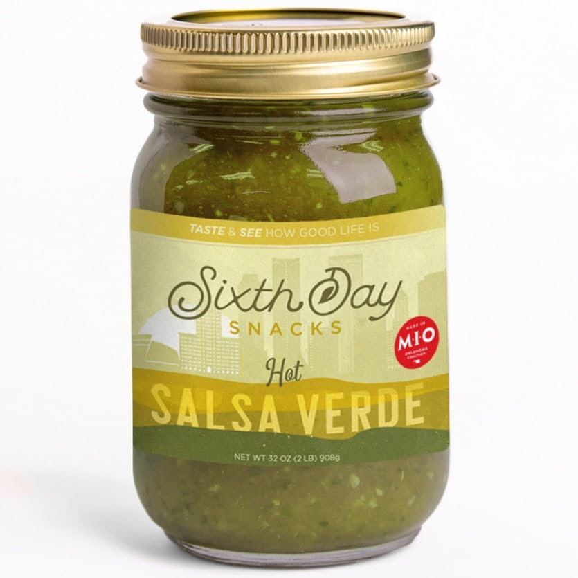 Sixth Day Snacks Hot Salsa Verde (16 oz.) - Gluten Free, Fresh Ingredients, Vegan, and Low Sodium