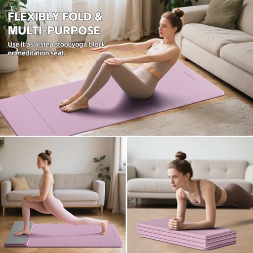 WOHAO 7-Fold Yoga Mat 70"x24" - 1/2 Inch Thick Folding Exercise Mat, Compact Non-Slip TPE Mat for Travel, Storage, Yoga & ...