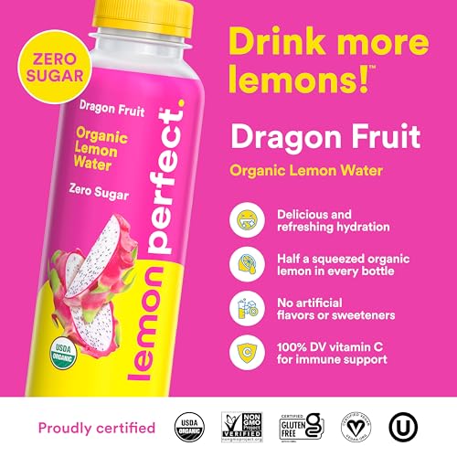 Lemon Perfect Dragon Fruit Mango, Hydrating Flavored Lemon Water, Zero Sugar, Delicious and Refreshing, Organic, 15.2 fl o...