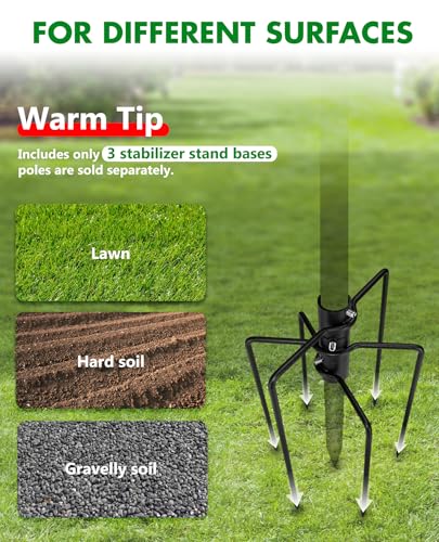 304 Stainless Steel Pole Stabilizer Stand Base: Heavy Duty with 6 Sharp Prongs for 0.7" to 1.1" Outdoor Bird Feeder House ...