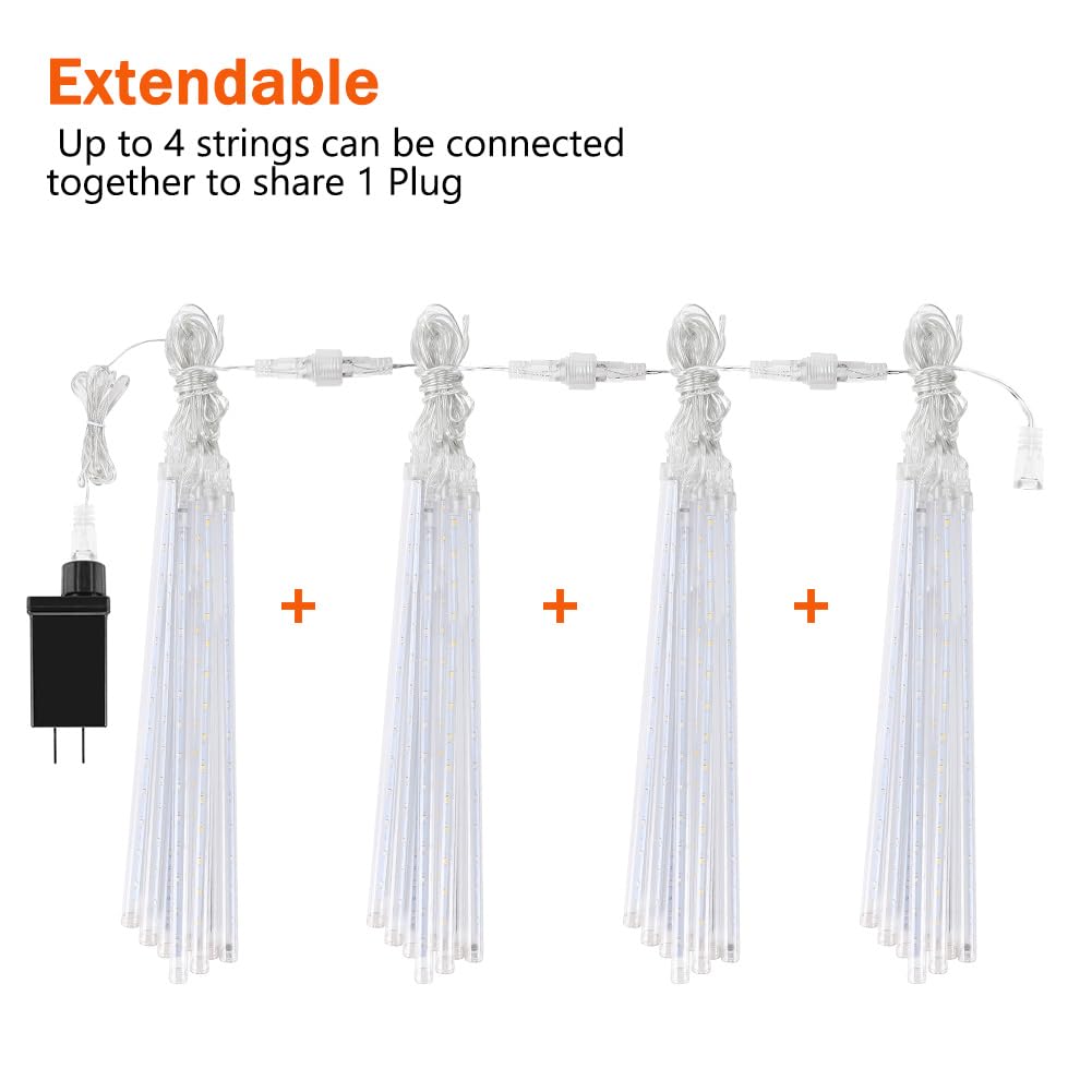 Jjgoo ?4 Pack? Christmas Lights Meteor Shower Rain Lights 20Inch Totally 40 Tube 1440 Leds Icicle Light Outdoor Raindrop Light For Xmas Halloween Wedding Party Tree Holiday Decoration Blue