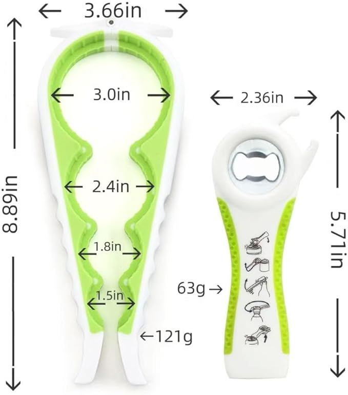 Multi-Function Bottle and Jar Opener, 6-in-1 Kitchen Tool,Glass Can Opener,Suitable for Kitchens and Dining Rooms,Can be Easily Opened by Women,Children and the Eldlely(Green)