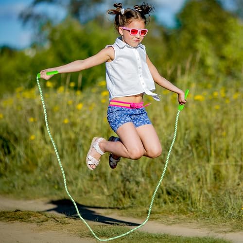 ZATAYE Kids Jump Rope, Colorful Nylon Skipping Ropes for Children, 7.78FT Adjustable Length, 5.51IN Handles, Lightweight S...