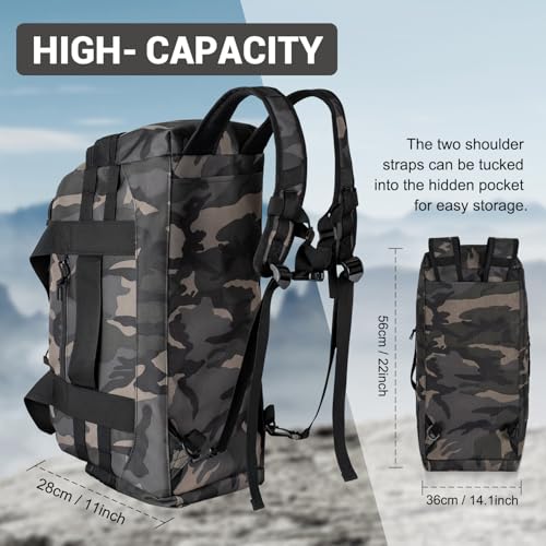 Hannibal Tactical 35L Large Duffle Bag, 3-in-1 Tactical Backpack MOLLE Pack for Sports/Gym/Outdoor, Black Camo