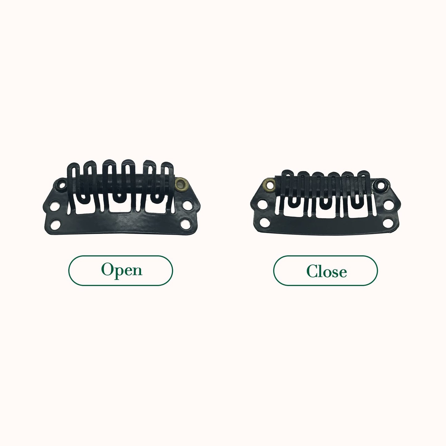 GOO GOO 2pcs Black Stainless Steel U-Shape Snap Clips with Soft Rubber - 28mm 6-Teeth Clips for Hair Extensions