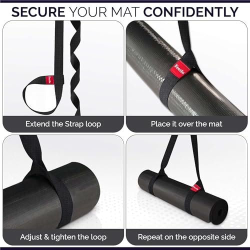 Feetlu Yoga Mat Straps 2 in 1 - Cotton - Adjustable anti-slip straps for yoga, pilates, stretching, for carrying mats