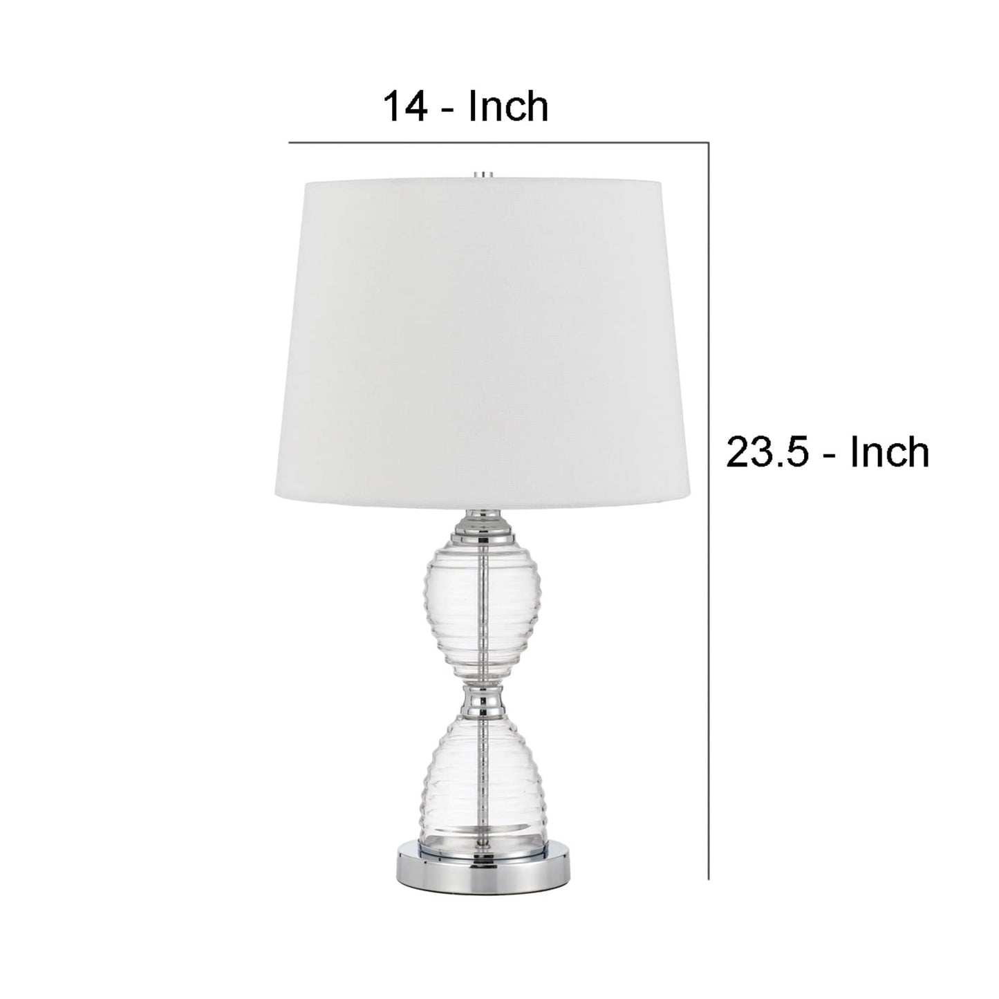 Benzara 23 Inch Hourglass Ribbed Glass Base Table Lamp, Dimmer, Clear, Model BM272213