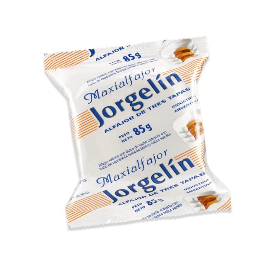 Alfajor Jorgelin triple filled with dulce de leche and covered whit a white cover 24uX85gr- Alfajor Jorgelin triple relleno de d