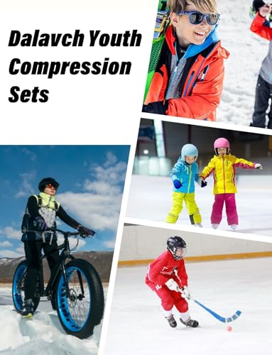 Dalavch 2 Sets Youth Boys Thermal Base Layer Long Johns Compression Leggings and Shirts Fleece Lined Underwear for Kids Girls