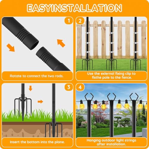 6 Pack String Light Poles, Outdoor String Light Pole 10 ft Forked Metal Light Pole with Adjustable Outdoor Light Stand, De...