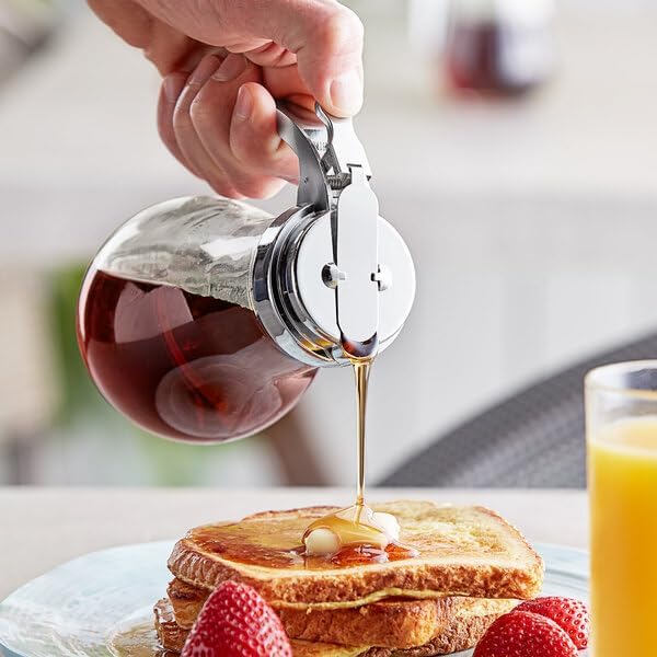 4-Pack Glass Teardrop Syrup Dispenser, 14 oz, Clear with Silver Chrome Lid, Dishwasher Safe, Round Handle, for Honey and Syrup, 3.5 x 3.5 x 6 Inches