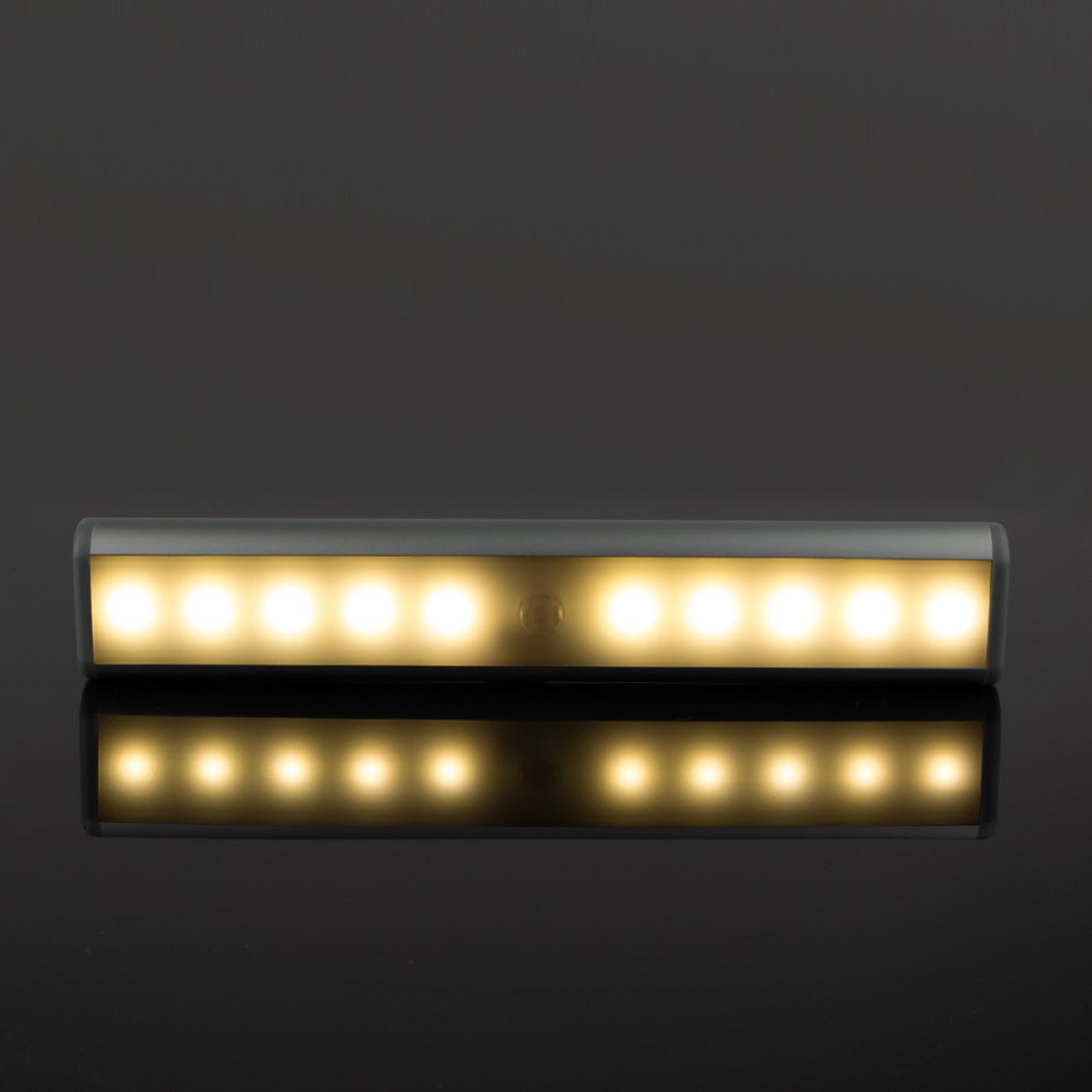 Lepotec Stick On Cabinet Light, 10 Led Motion Sensor Under Counter Light, Usb Rechargeable, Silver Warm White, Model W20Led-3, 2 Pack