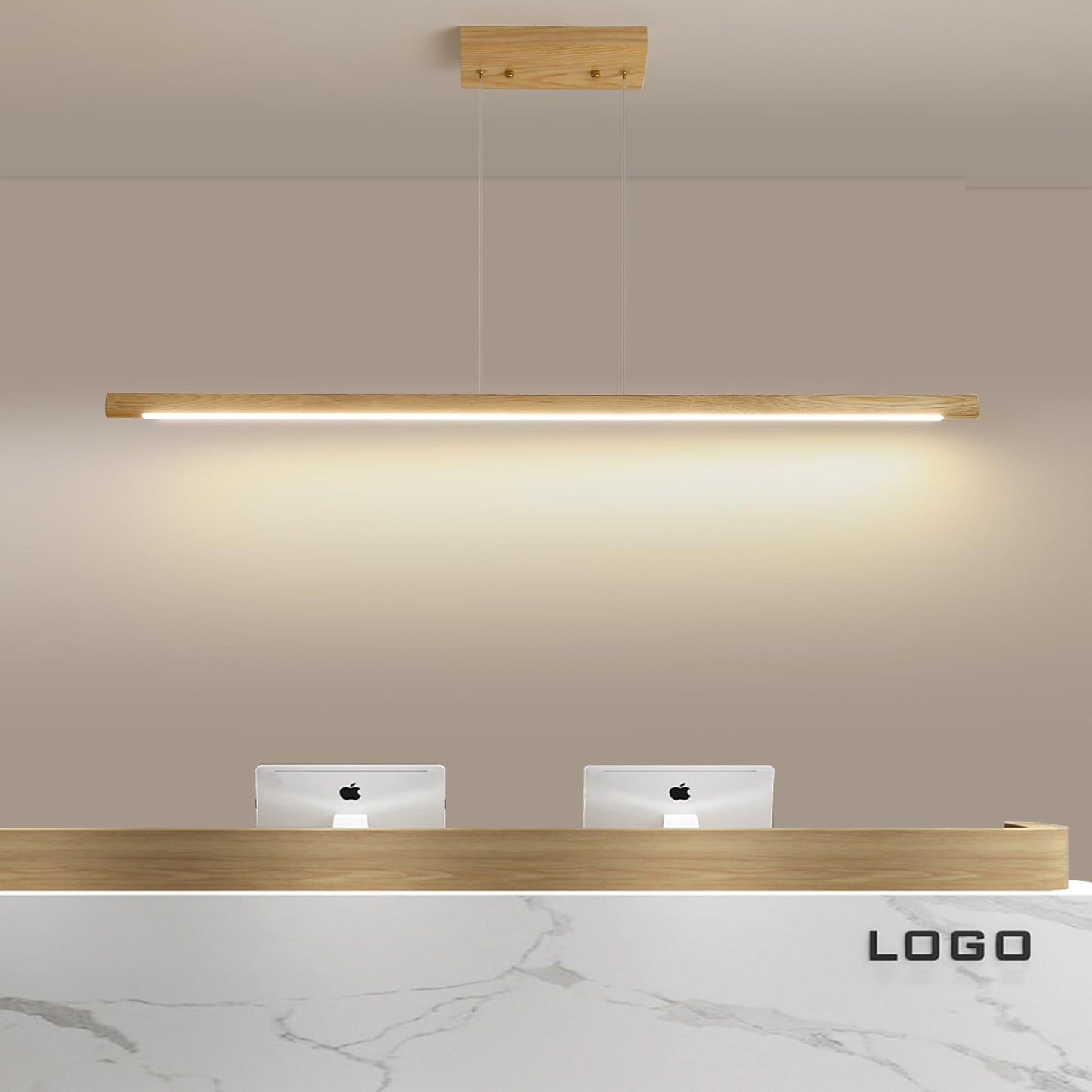 Modern Wooden Pendant Light 47In White Ash Wood Chandelier With Remote Control 3000K-6500K Adjustable Color Temperature Aluminum Island Lighting Lamp For Dining Room Living Room B