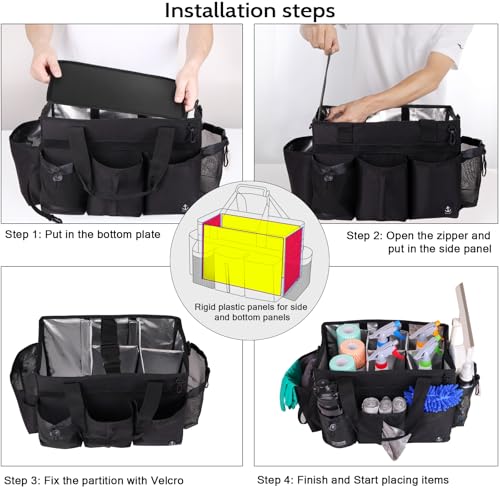 Timoxi Large Wearable Cleaning Caddy Bag with Detachable Divider, Cleaning Organizer with Handles, Cleaning Supply Tote wi...
