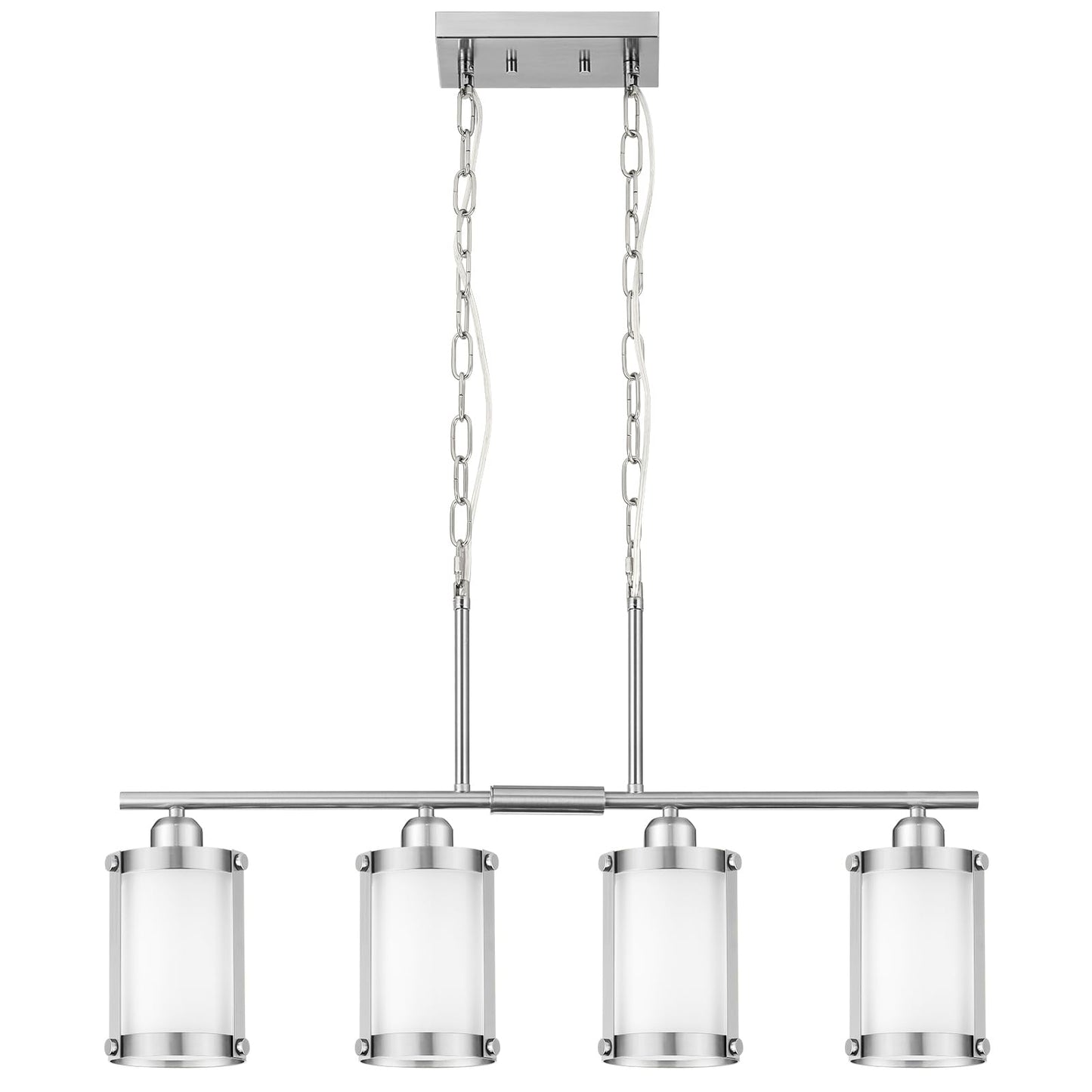 Osimir 4-Light Kitchen Island Lighting Brushed Nickel Linear Dining Room Light Fixtures With Frosted Glass Modern Industrial Chandelier Pendant Light For Kitchen Island Dining Room Os-3014-4Isbnw