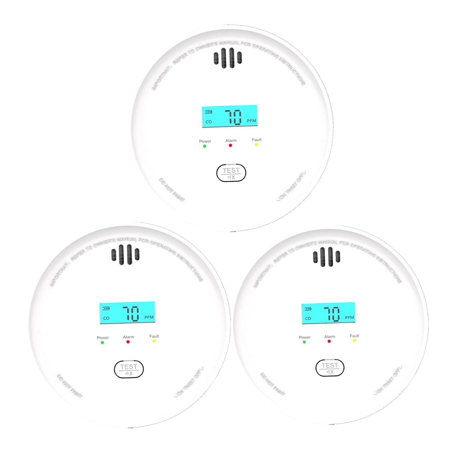 3-Pack 2-in-1 Smoke and Carbon Monoxide Detector with 10-Year Battery, LCD Screen and Easy Installation, Suitable for Home, Apartment, RV, Giving Practical Convenience and Dependable Protection