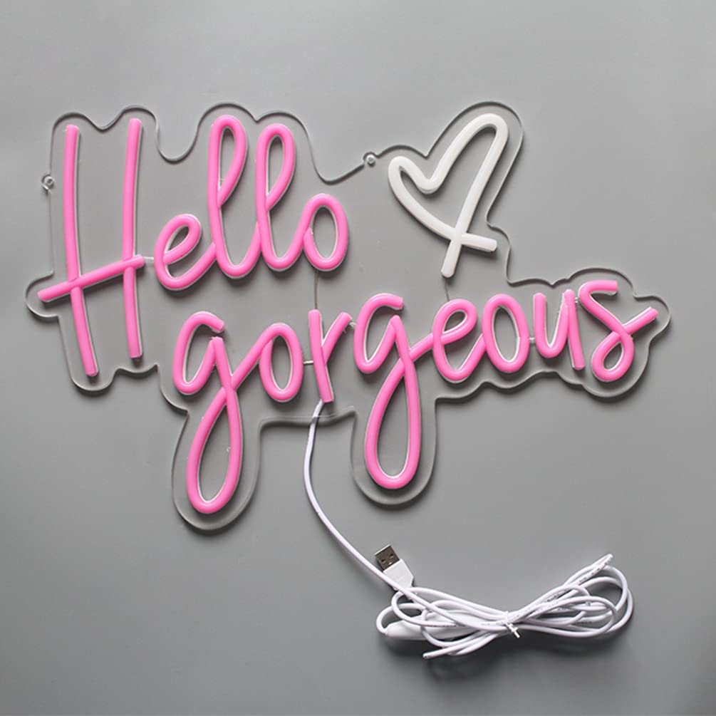 DAKABUKA Neon Signs Pink LED Light, Dimmable Switch, 16.5x11 inches, Acrylic, Model NL008-hello gorgeous, Wall Art for Home Decoration