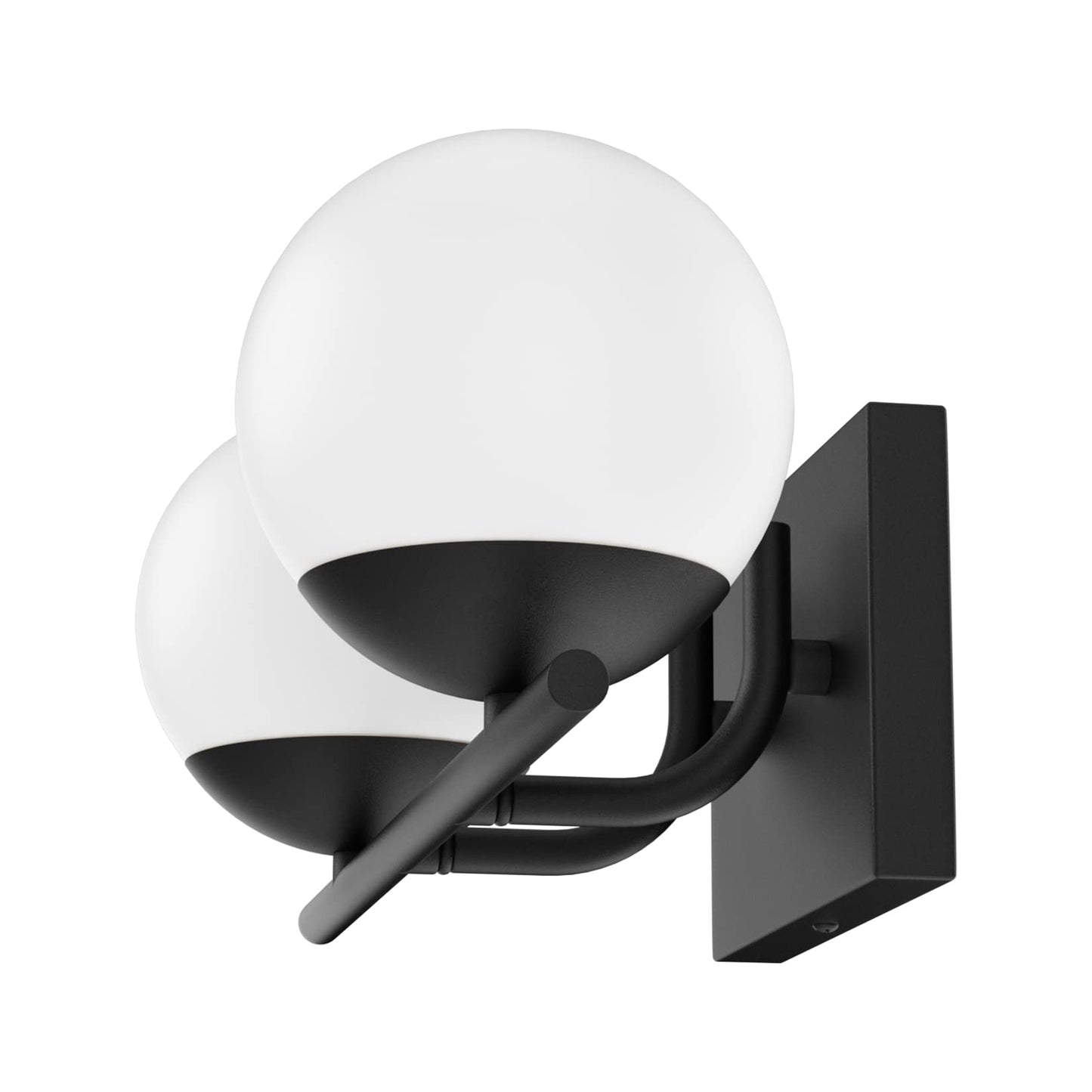 Ralbay 2-Light Bathroom Vanity Light Fixture - Black Mid Century Modern With Matte Black Milky Glass Globe, Model 1167
