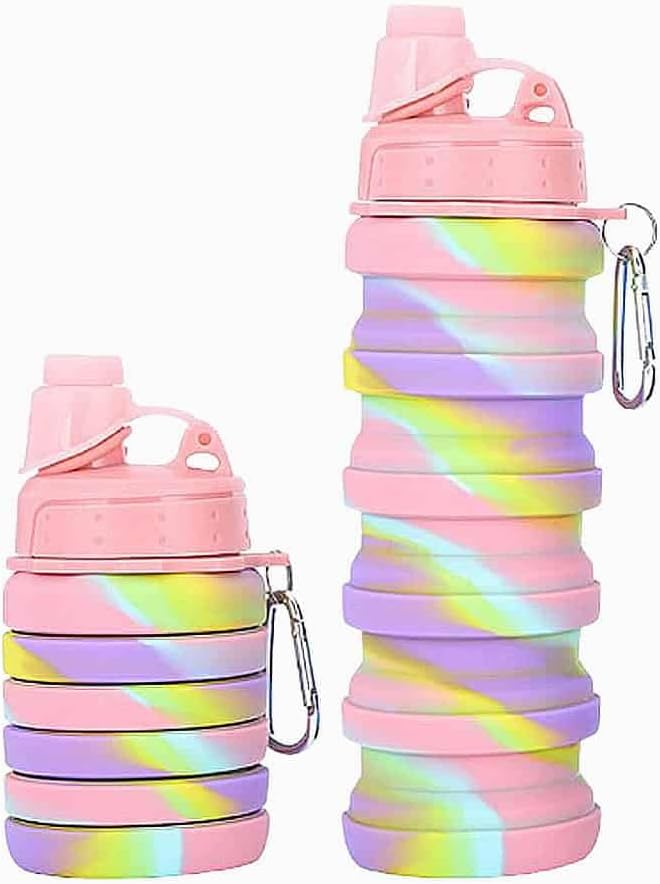 500ml Creative Silicone Folding Water Cup Outdoor Portable Water Bottle Cycling Sports Large Capacity Portable Water Bottle, pink