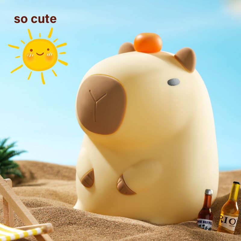 Bestfaith Cute Tangerine Capybara Night Light Led Squishy Night Lamp 2 Levels Dimmable Nursery Nightlight For Kids Rechargeable Touch Lamp Dorm Decor Kids Funny Gifts (Fixed Tangerine)