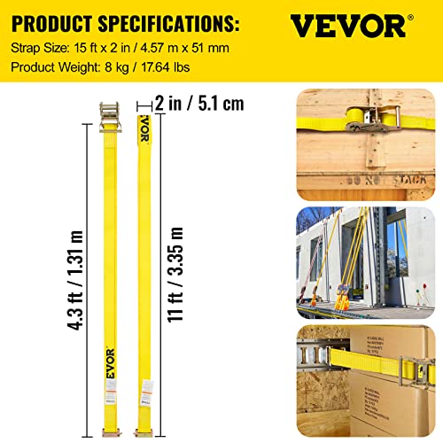 VEVOR 18PCS E Track Ratchet Strap, 2" x 15'E-Track Straps 4400 LBS Breaking Strength, Polyester Webbing & Spring Fitting &...