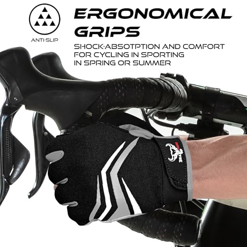 BEAST RAGE Full Finger Cycling Gloves with Padding for Men Women, Anti-Slip, Shock Absorbing, Breathable, Touchscreen Moun...