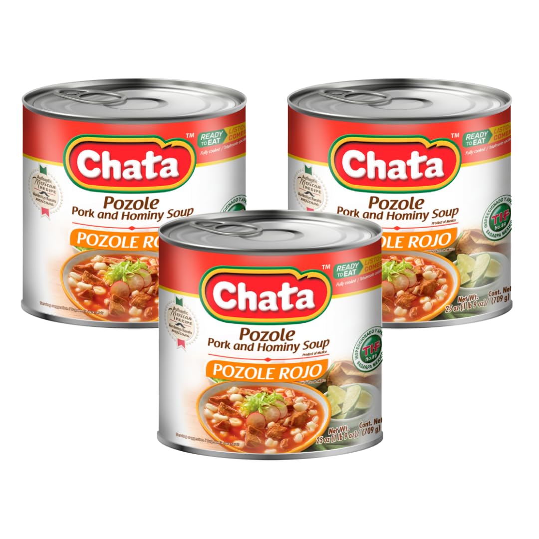 Chata Authentic Pozole Soup with Pork and Hominy Corn 25 oz Pack of 3