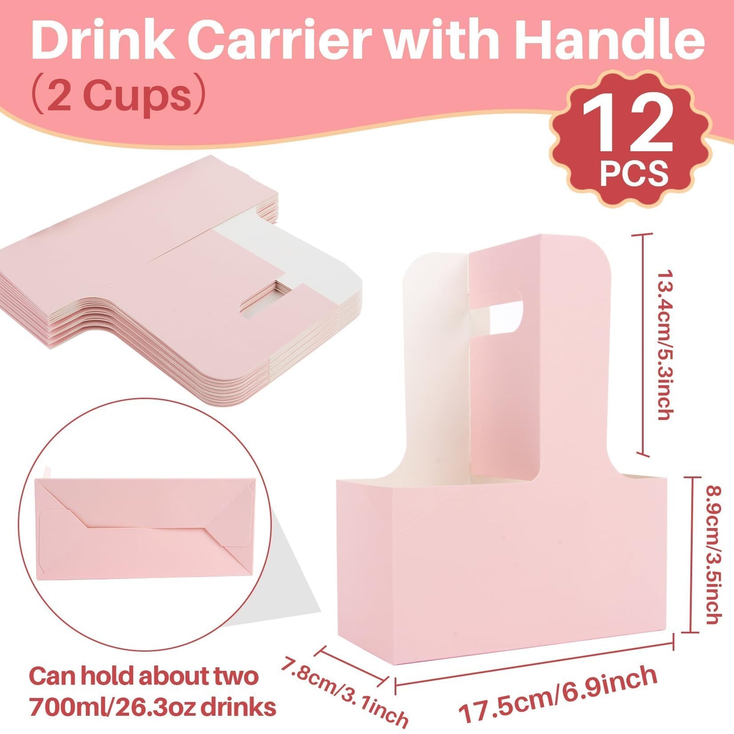 MAQIHAN 2 Cup Drink Carrier with Handle - 12Pcs Disposable Paper Cardboard Coffee Cup Holder Portable Drink Caddy Cup Carriers Foldable to go Cup Holder Food Delivery Accessories for Hot/Cold Drinks