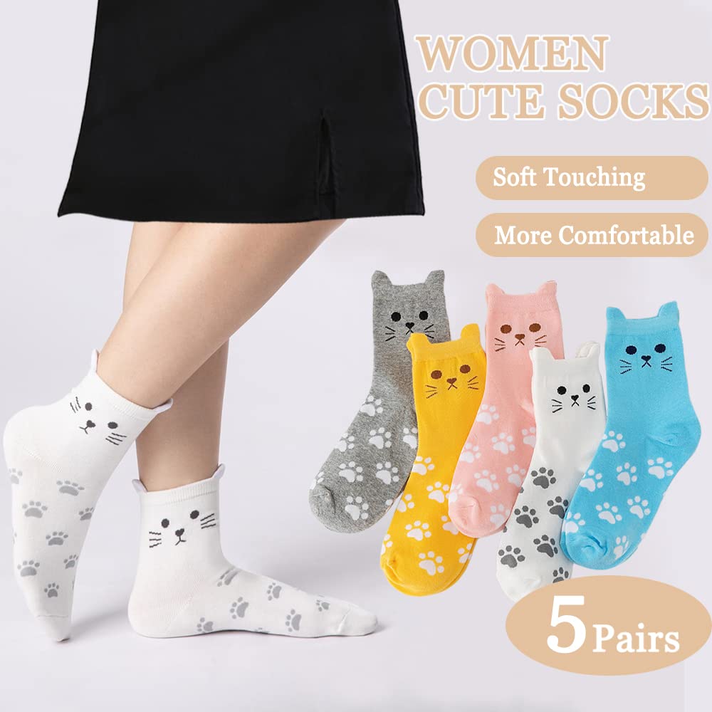 Ginmewrae Cat Socks Womens Fun Cute Animals Novelty Casual Socks Funny Birthday Christmas Gifts for Cat Lovers