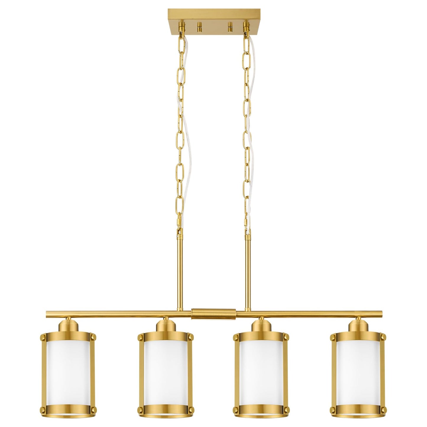 Osimir 4-Light Kitchen Island Lighting Brushed Gold Linear Dining Room Light Fixtures With Frosted Glass Modern Mid Century Chandelier Pendant Light For Kitchen Island Dining Room Os-3014-4Isbgw