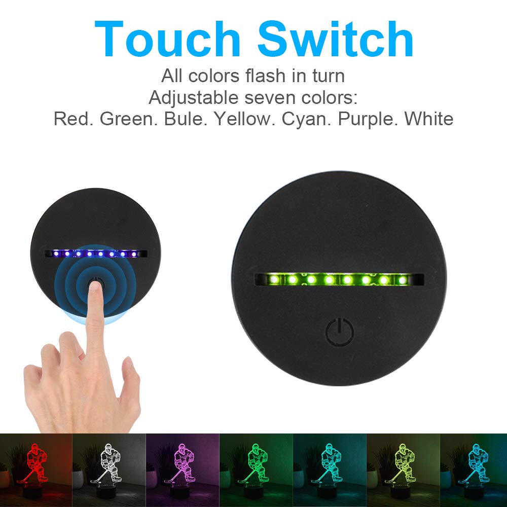 Wiscky Hockey Player 3D Night Light - 7 Led Color Changing Touch Lamp, Cool Sports Gift, Model 6441567567935, Color: Hockey 2