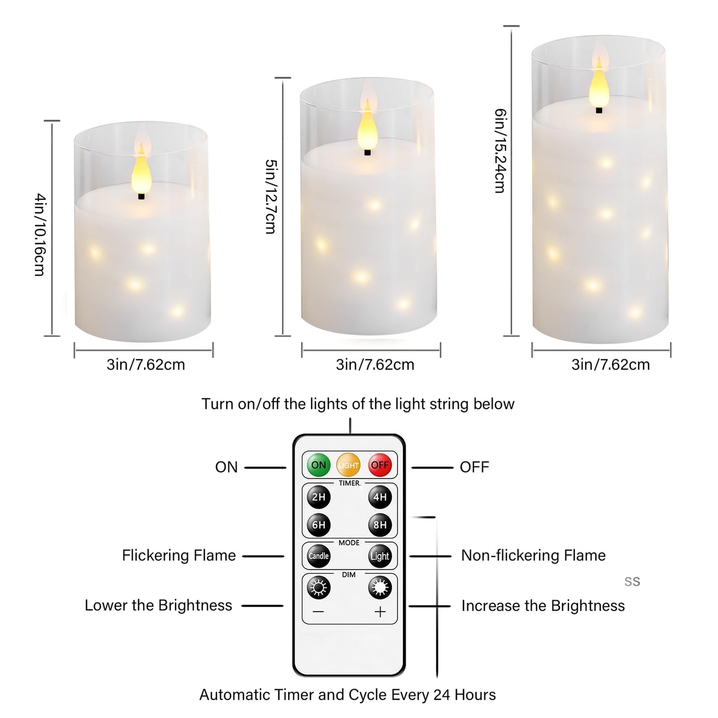 Thorbling Glass Housings Flameless Candles with Real Wax & Flickering Effect - Battery Operated LED Candles, Set of 3 White for Home Decor, Weddings, Holiday Decorations
