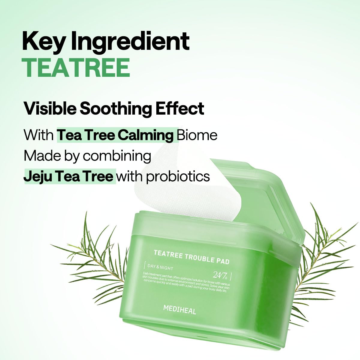 MEDIHEAL Teatree Trouble Facial Toner Pads with Tea Tree & Lactobacillus - Calming & Soothing for Sensitive & Acne Prone Skin -