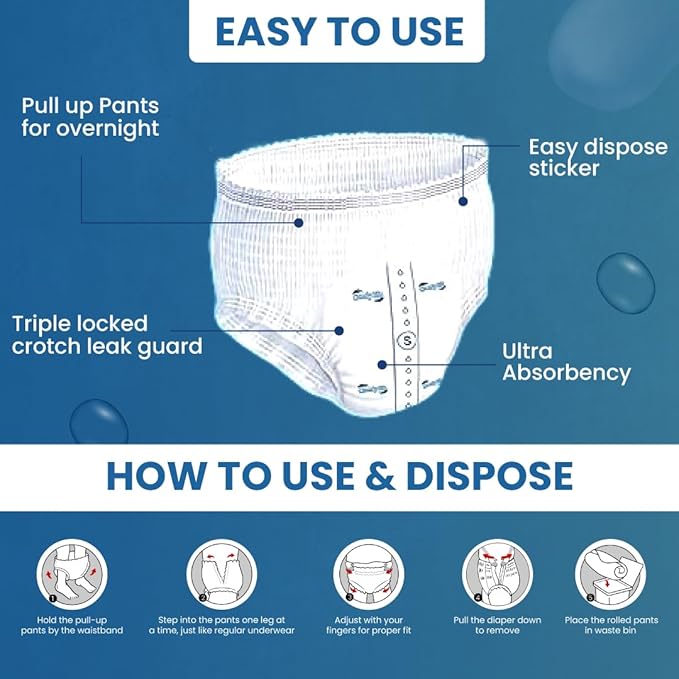 Premium Adult Incontinence Pull Up Diaper Pants 12 Pack High Absorbency (Small)