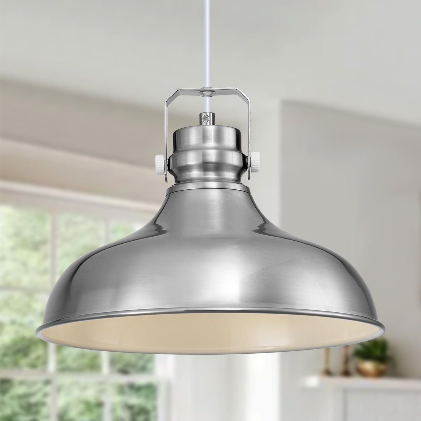 Alaislyc Brushed Nickel Farmhouse Pendant Lights Matte Pendant Lighting For Kitchen Island Industrial Adjustable Height Vintage Dome Hanging Light Fixtures For Barn Dining Room 2 Packs
