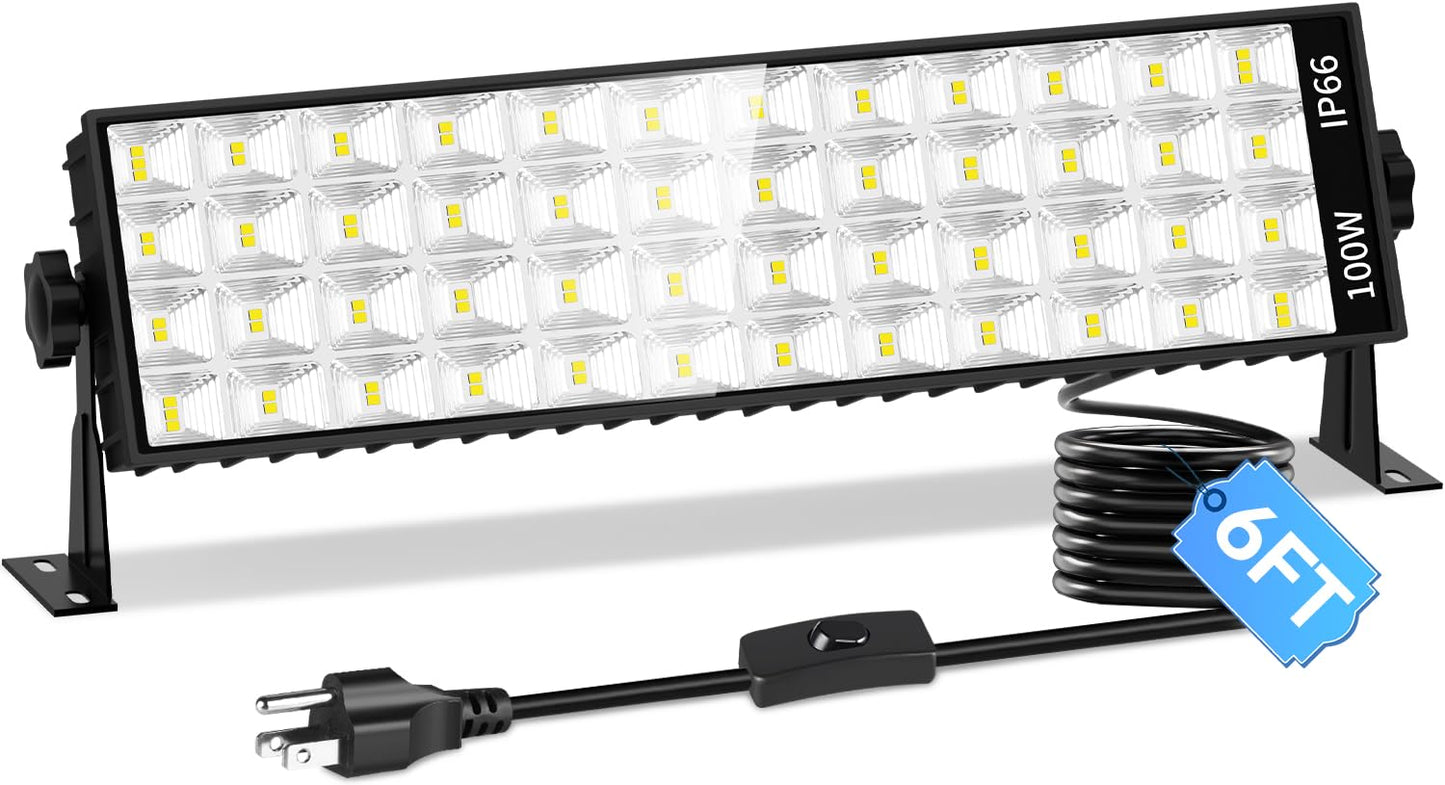 100W LED Shop Light 11000LM Ultra Brighter, Plug in Garage Light with On/Off Switch and 6FT Cord, 6000K IP66 Waterproof Workshop