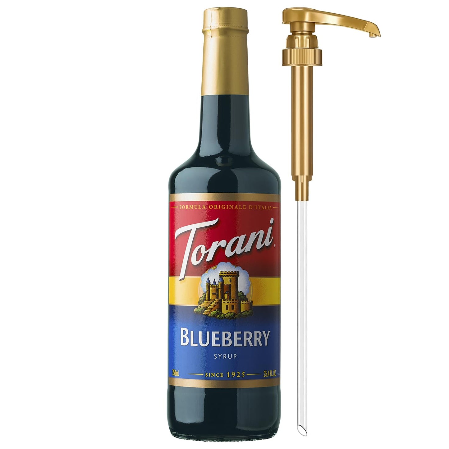 Torani Blueberry Syrup for Drinks Flavoring for Iced Tea Lemonade Sodas and Cocktails Glass Bottle with Pump Included 25.4 Fl Oz