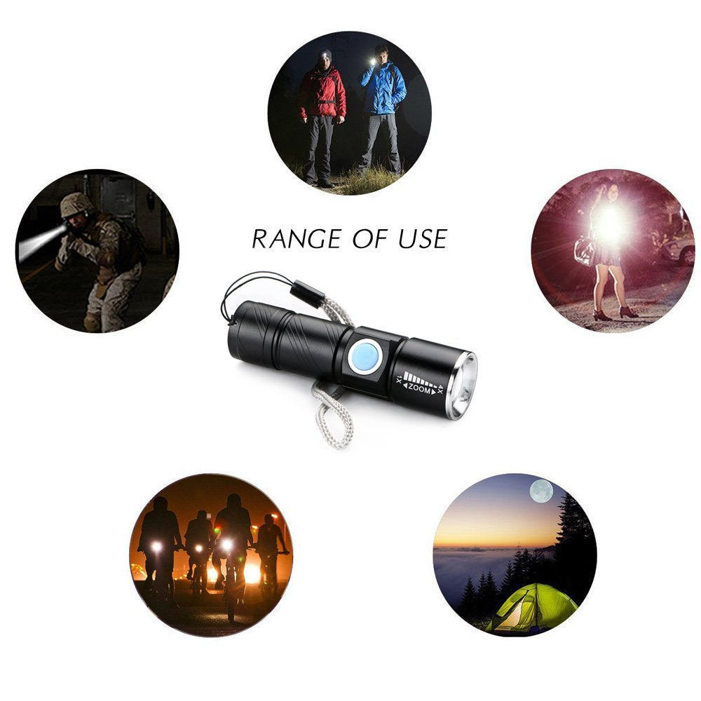 Wreow Mini Usb Rechargeable Flashlight Led Flashlights 3 Light Modes And Zoomable Ip65 Water-Resistant Super Bright Pocket Torch Light For Camping Hiking Emergency Edc (2 Pack)