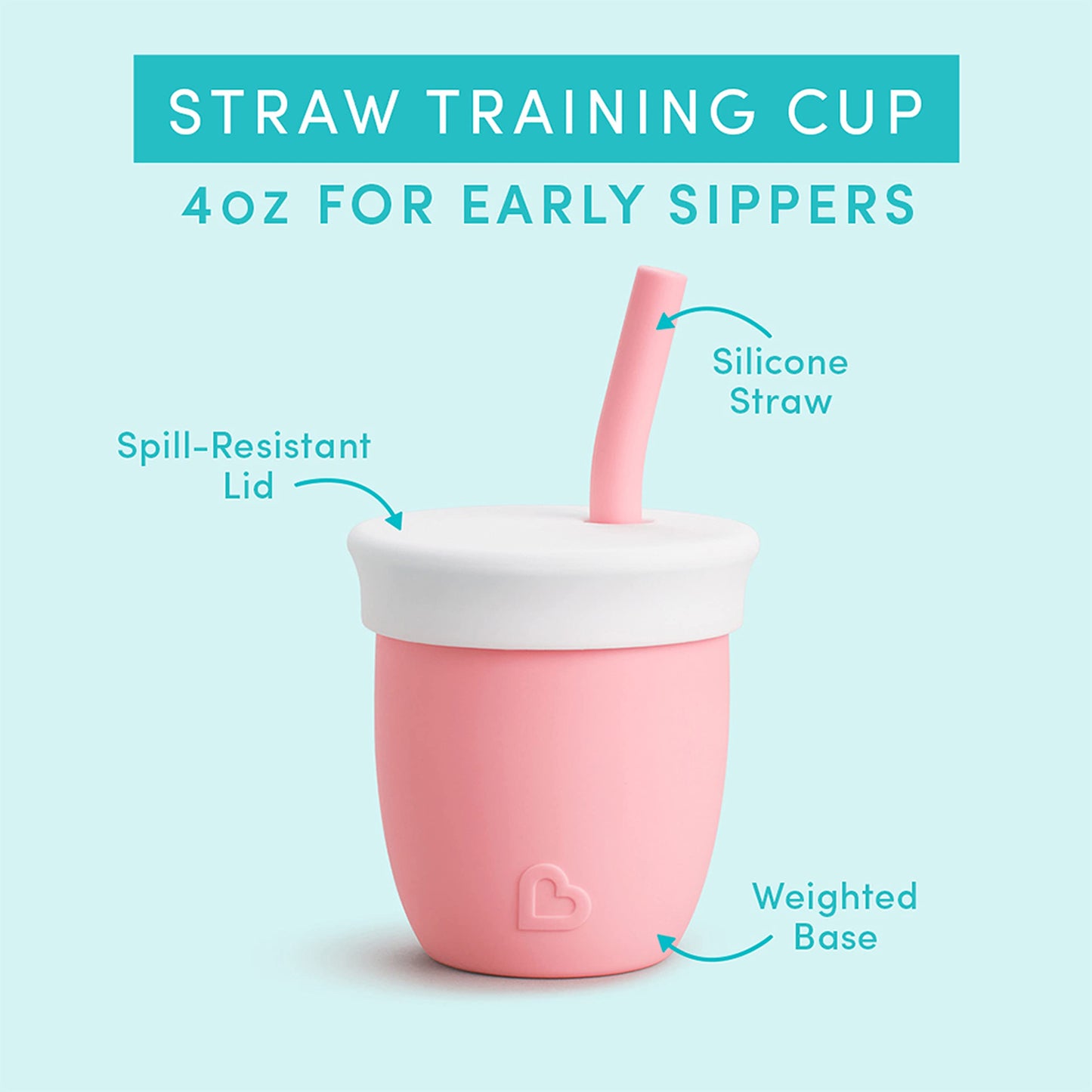 Munchkin C’est Silicone! Open Training Cup with Straw for Babies and Toddlers 6 Months+, 4 Ounce, 1 Pack, Coral