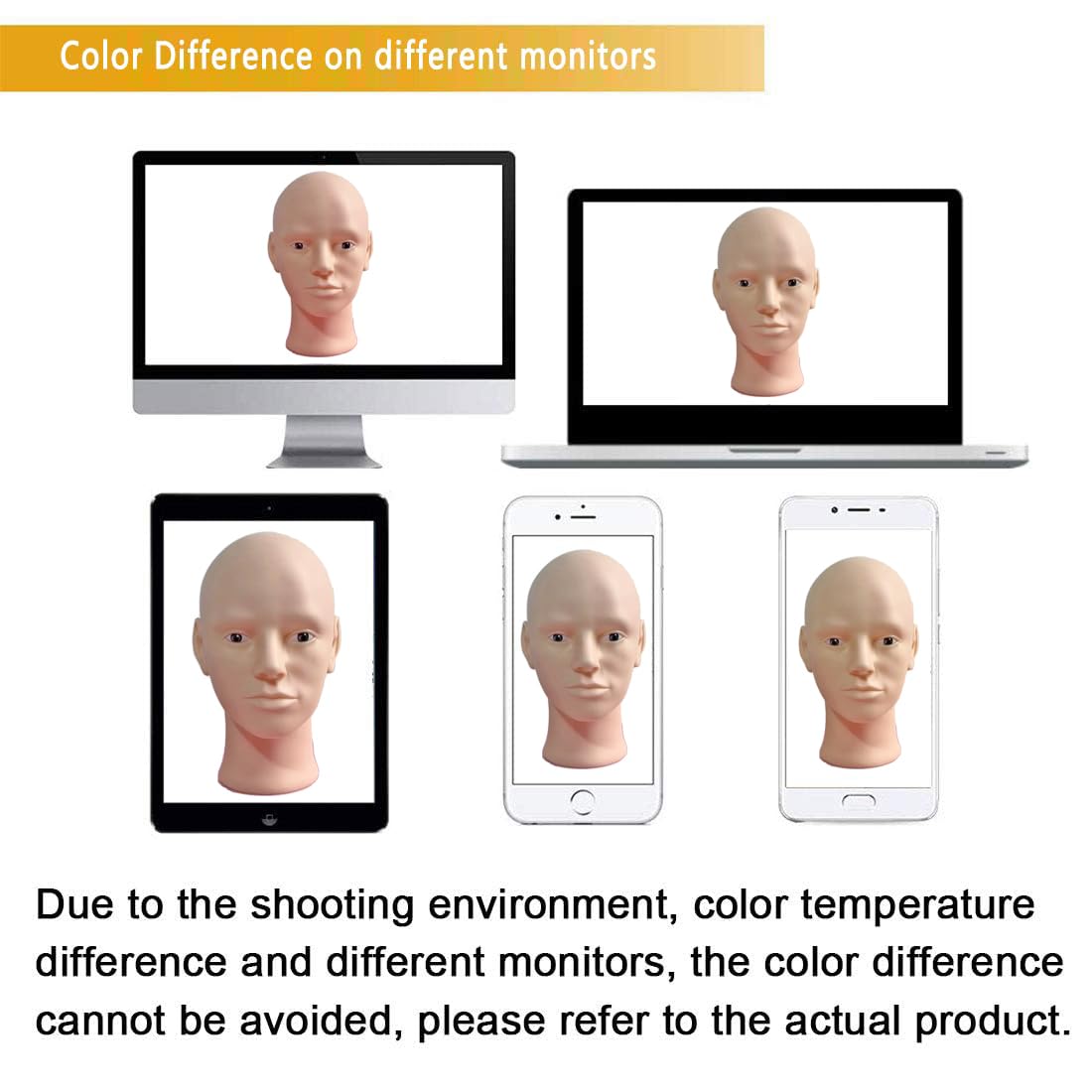Ruilong Male Bald Mannequin Head for Wig Making Hat and Glasses Display Model Head, Professional Cosmetology Head Beige Color