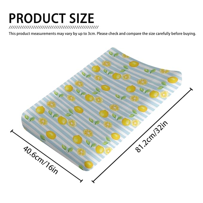 Summer Lemon Leaves Stripes Pattern Baby Changing Pad Cover, Unisex Fruits Nursery Diaper Changing Table Pad Mat Sheet for Boys Girls-16x32