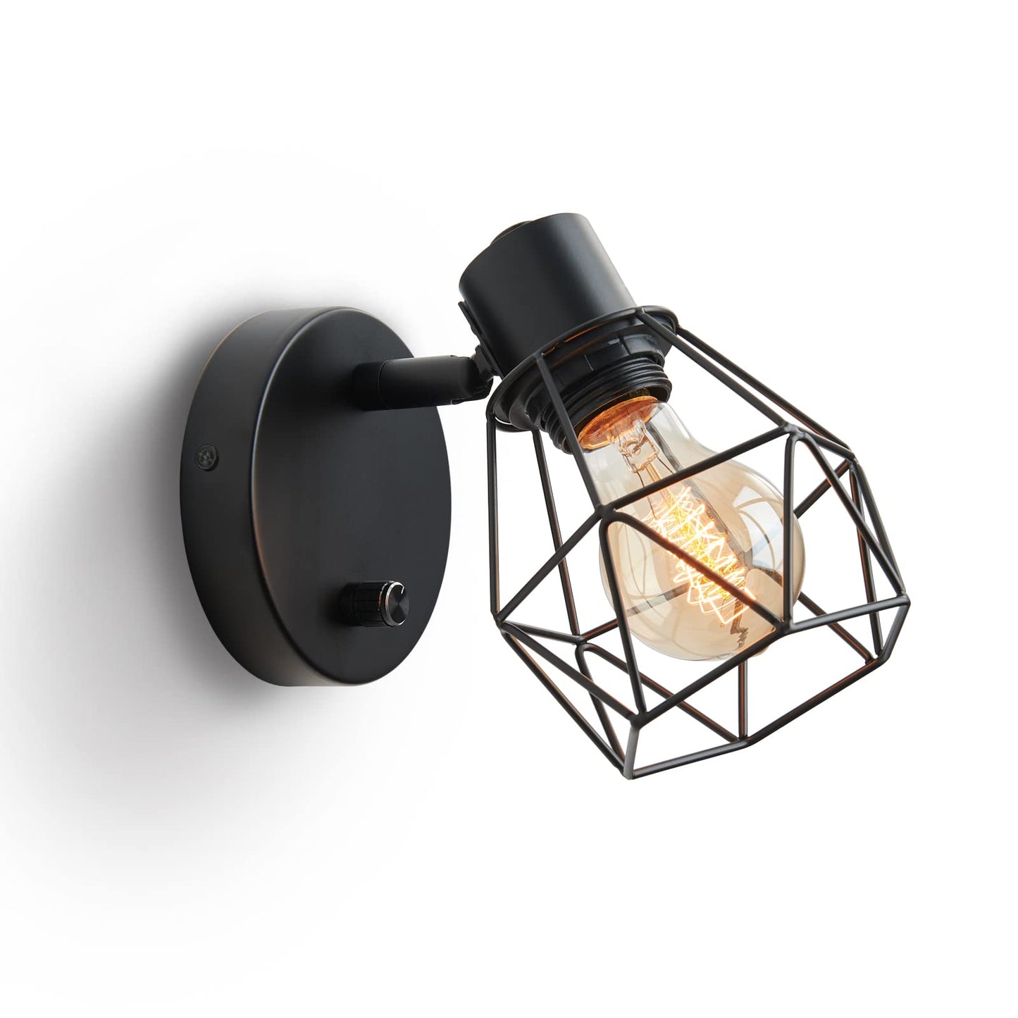 Lightess Black Wall Sconce with Dimmer ON Off Switch, Adjustable Head Vintage Cage Wall Mount Light Fixture Industrial Farmhouse