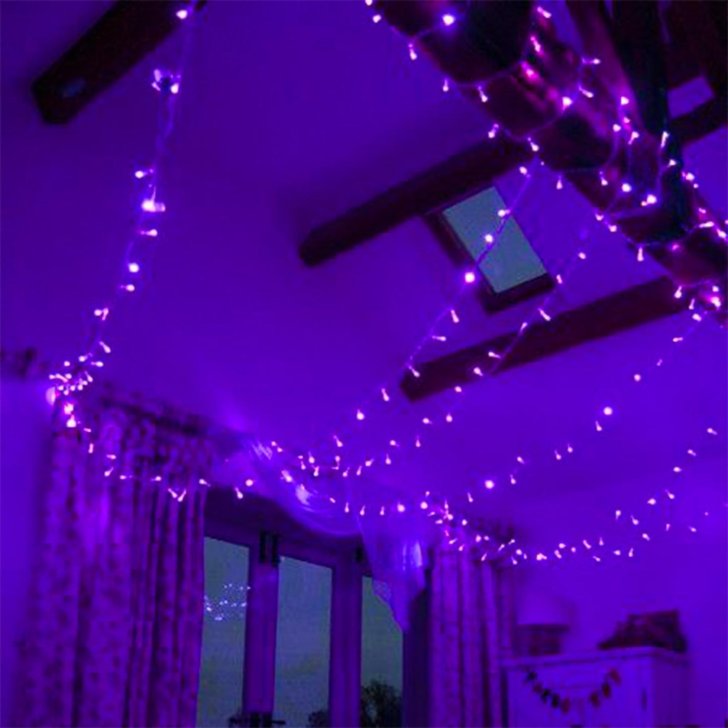Jacuxlss Purple String Lights 33Ft 100 Led 8 Modes Clear Wire Plug In Christmas Easter Tree Decorative Light For Wedding Birthday Party Window Bedroom Hanging Decorations