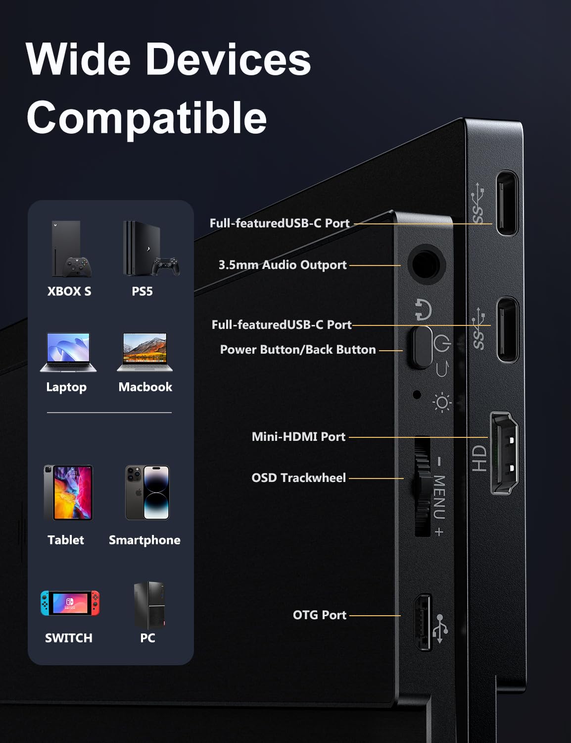 2.5K Portable Gaming Monitor, 16 2520X1680 1500:1 Ips Laptop Monitor, Slim Lightweight Usb C Hdmi Computer Display, Gaming Scre