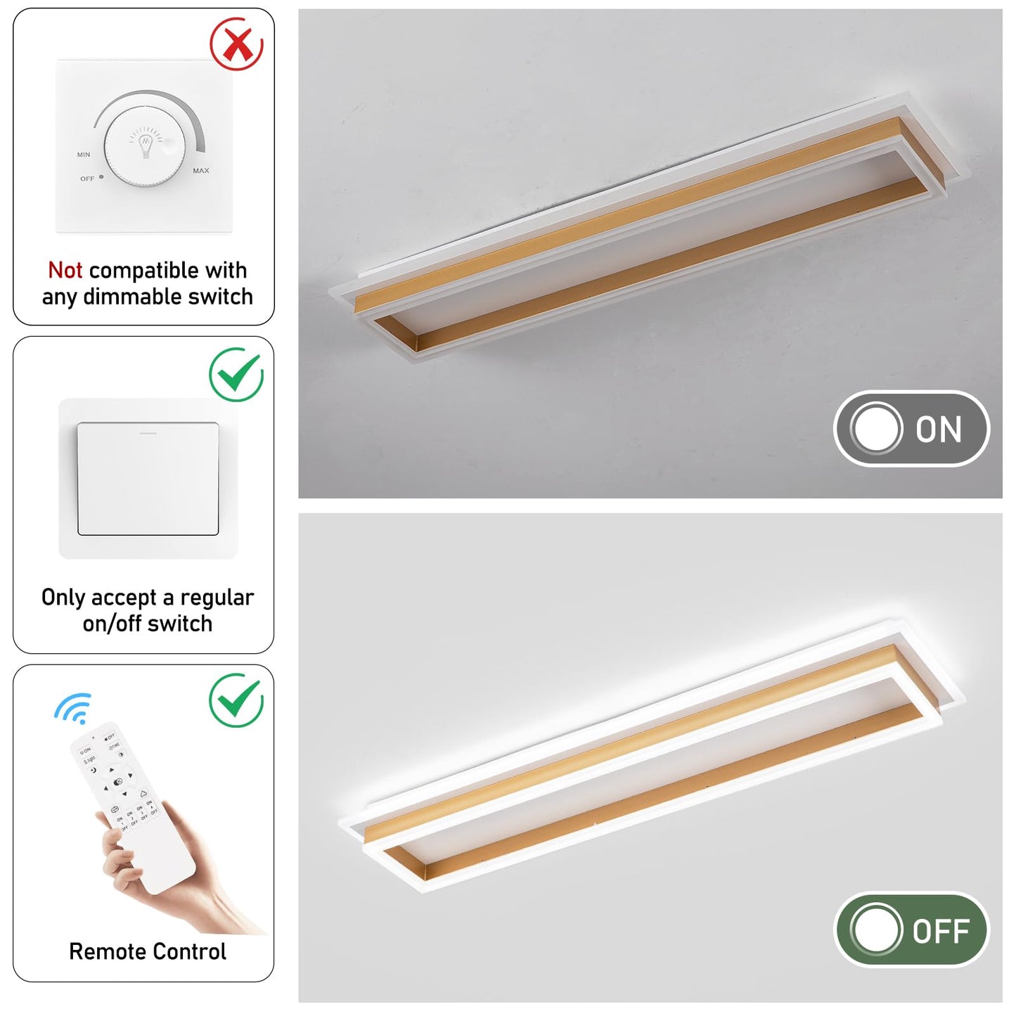 Vloitgol Dimmable LED Ceiling Light Fixture, 31.5in, Gold, Aluminum, Modern Linear Design, Model CL-80CTYKL-D