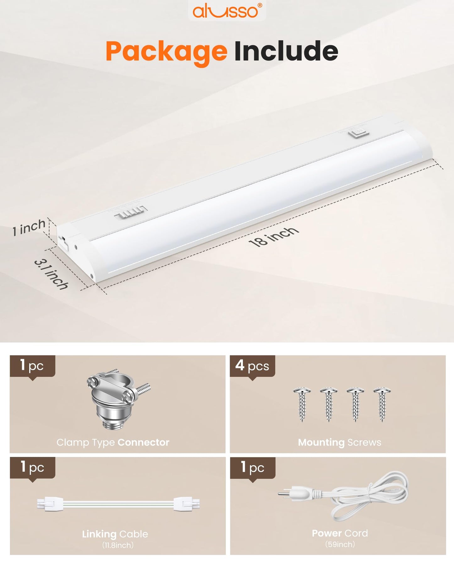 Alusso Lighting?18 Inch Led Under Cabinet Lighting Hardwired & Plug In 5Cct Color Selectable 2700K-5000K Dimmable 10W 850Lm High Brightness Linkable Strip Under Counter Lights For Kitchen 1 Pack
