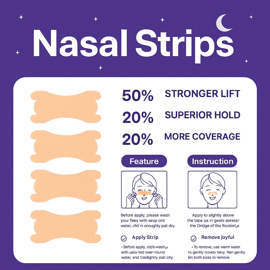Extra Strength Nasal Strips for Snoring and Nasal Congestion Relief,Drug-Free Breath Better Nose Strips with Strong Adhesive,50% Stronger Lift,Clear Comfortable Design for Sensitive Skin,60 PCS