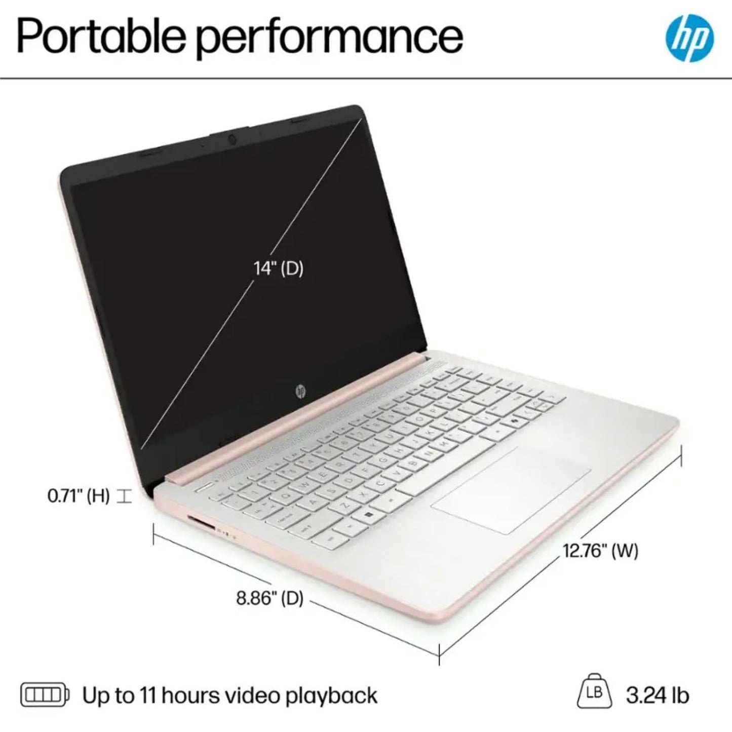 Hp 14 Ultralight Student-Laptop, Intel 4-Core 8Gb Ram 320Gb Storage Laptops With 1Yr Office 365 Win11(64Gb Emmc+Ghost Manta 256G